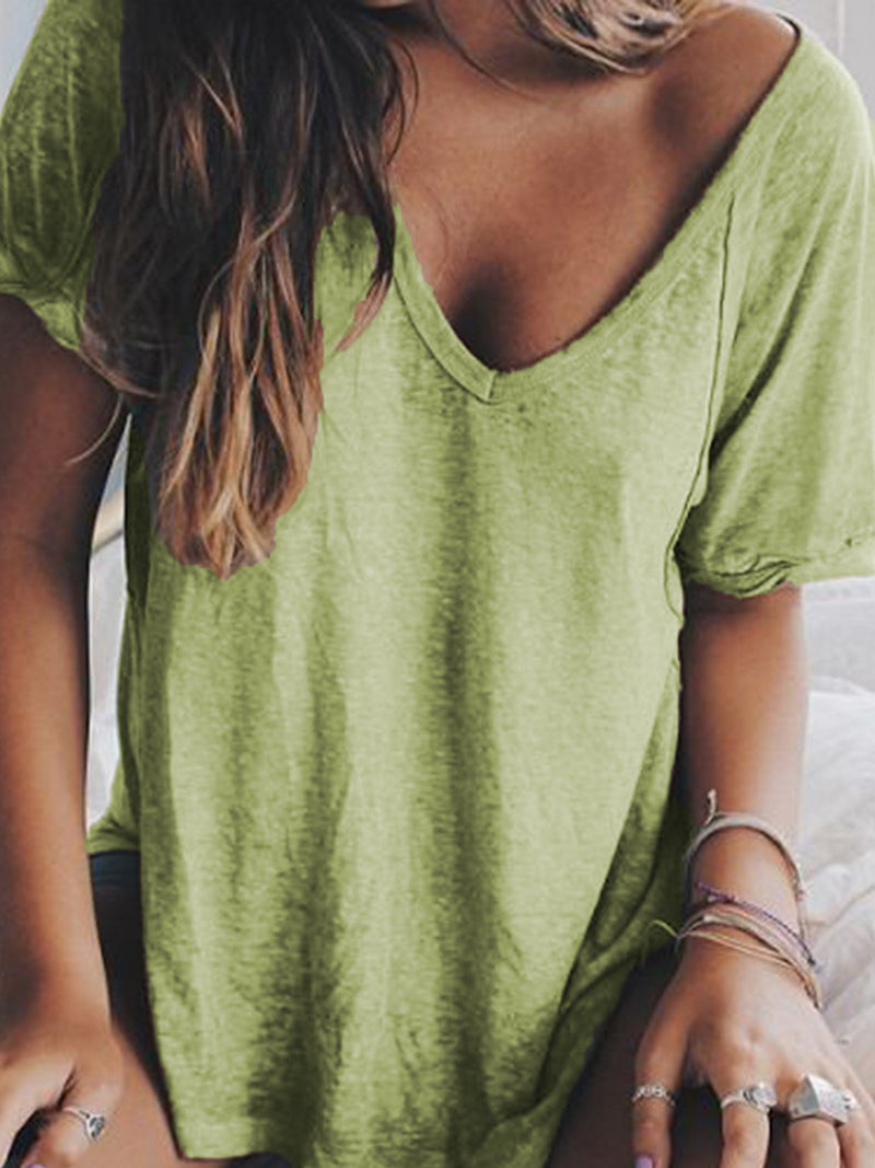 Women Summer V neck Loose T Shirt Tops