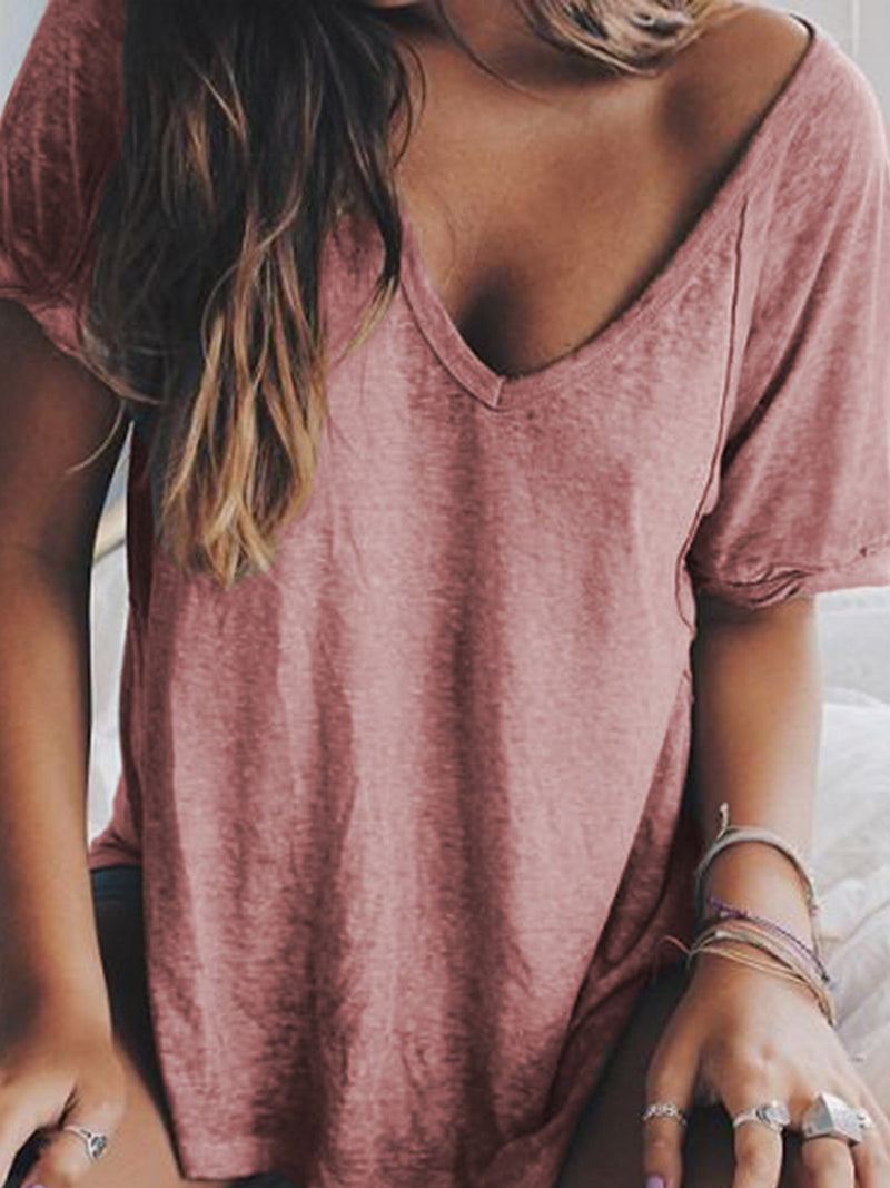 Women Summer V neck Loose T Shirt Tops