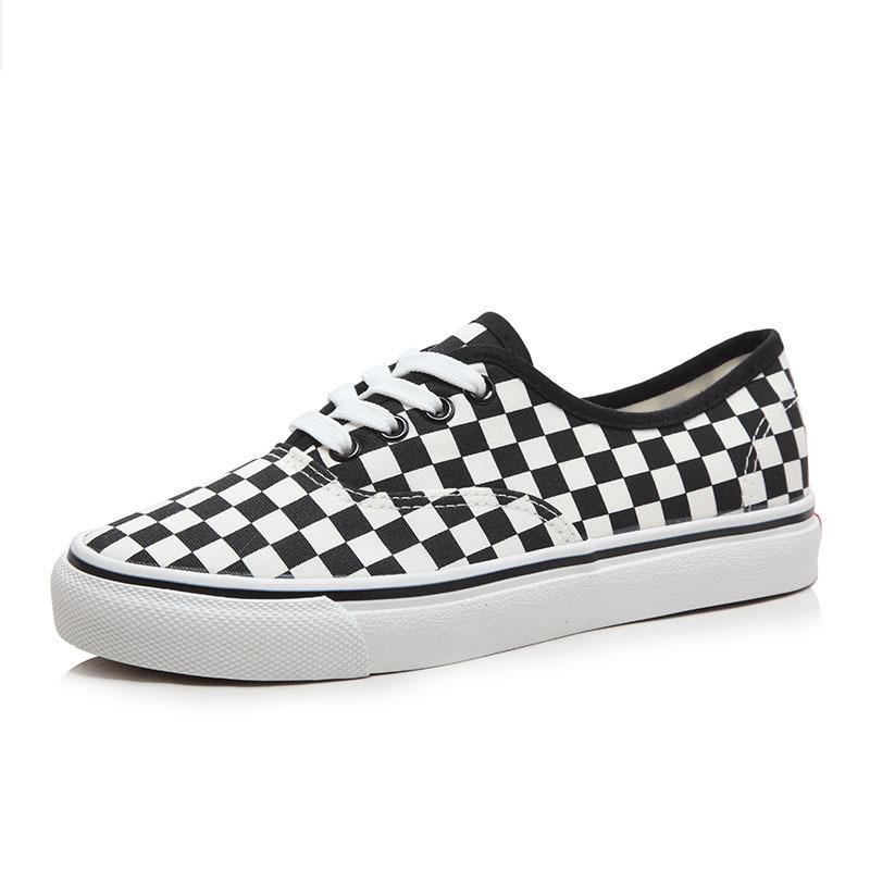 Women Checkered Flat Casual Canvas Sneakers