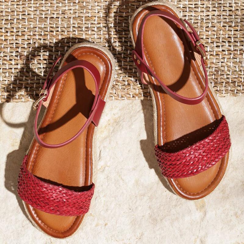 Women Flat Heel Buckle Espadrille Sandals Open Toe Casual Shoes