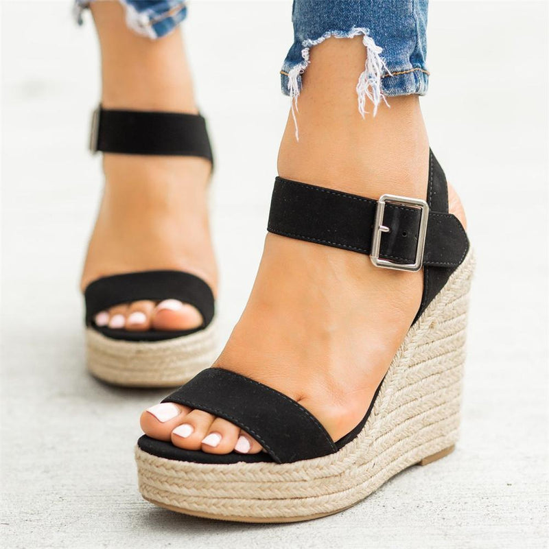 Elegant Adjustable Buckle Wedge Sandals