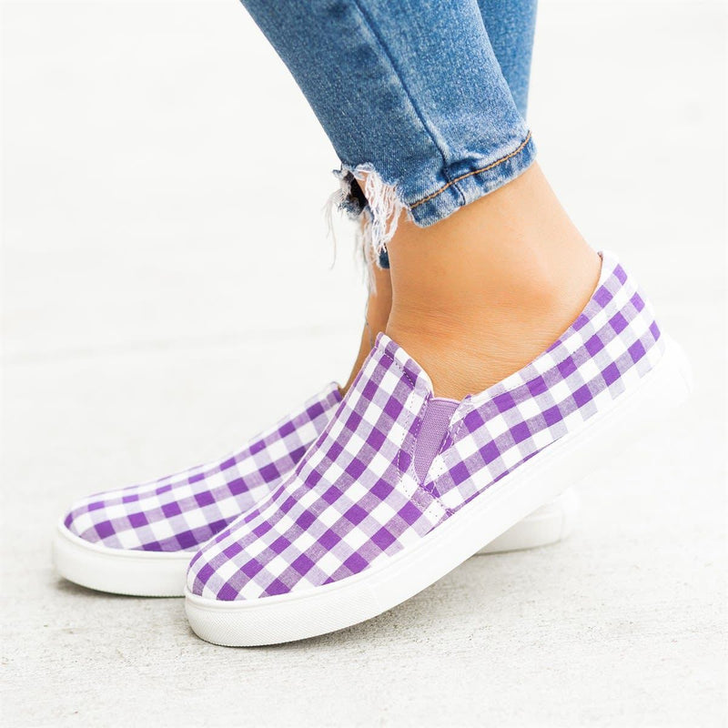 Women Plaid Slip-On Flat Sneakers