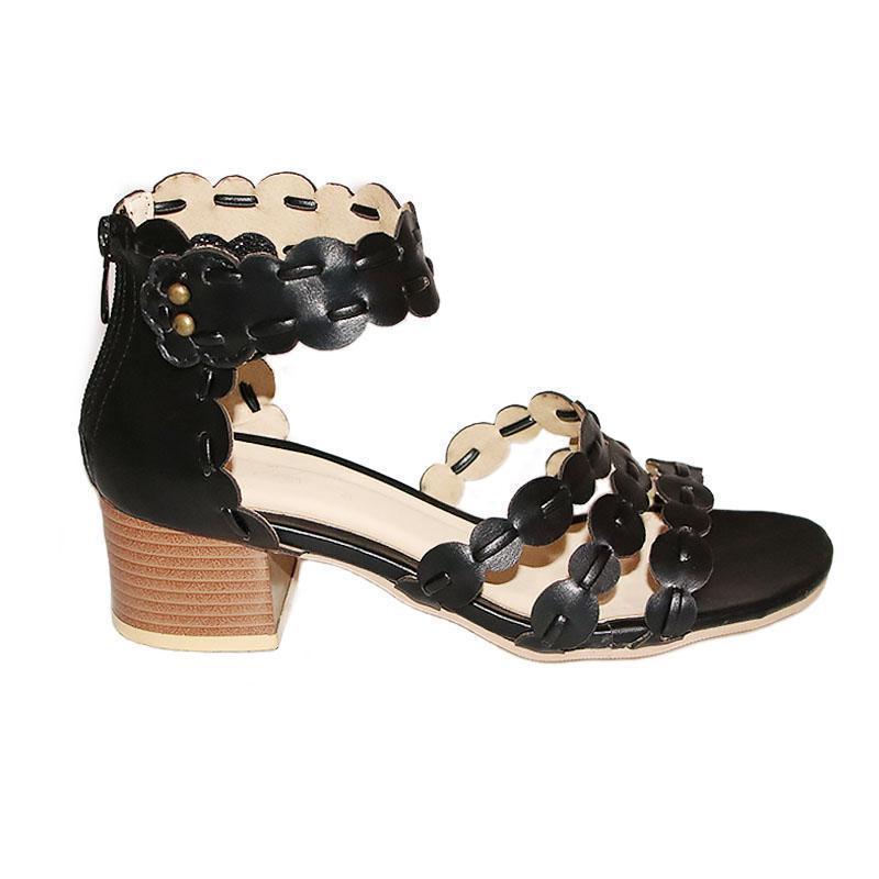 Women Handmade Bohemian Style Leather Sandals With Block Heel