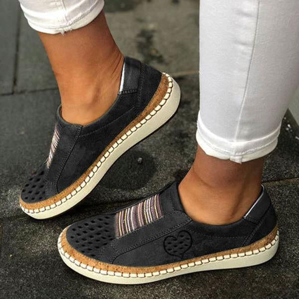 Women Flat Heel Shoes Slip On Artificial Leather Sneakers