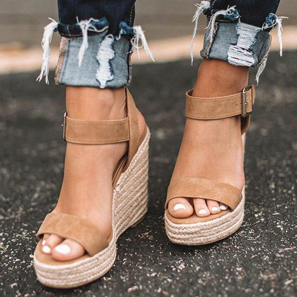 Elegant Adjustable Buckle Wedge Sandals