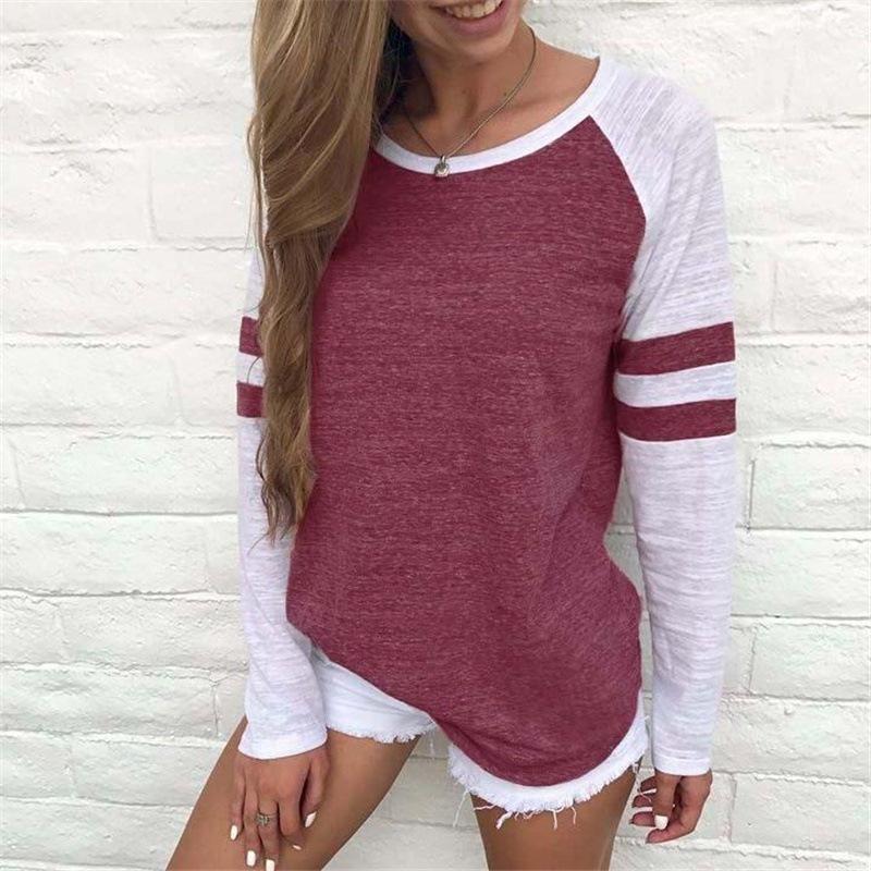 WOMEN'S ROUND NECK PANELED LONG SLEEVES CASUAL T-SHIRT