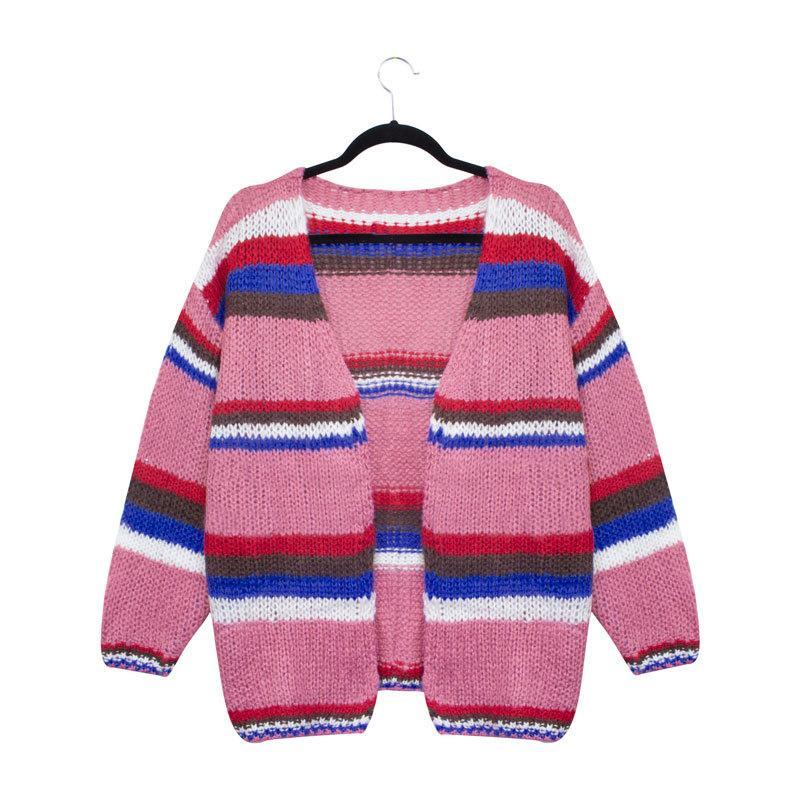 WOMEN KNITTED CASUAL SOLID COLOR-BLOCK CARDIGAN