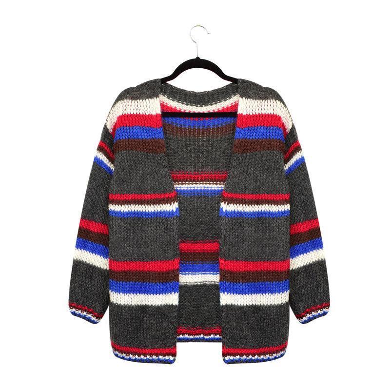 WOMEN KNITTED CASUAL SOLID COLOR-BLOCK CARDIGAN