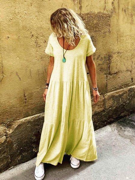 Ruffled Short Sleeve Casual Round Neck Dresses