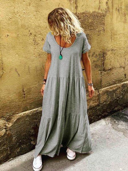 Ruffled Short Sleeve Casual Round Neck Dresses